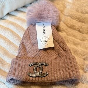 Mauve Knit Beanie with Pom Pom